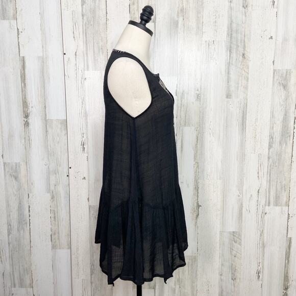THML Embroidered Tunic Tank Top Black Gray Gauzy Flowy Boho Casual Size M - Picture 5 of 11